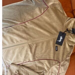 STÜSSY Beige Zip-Up Jacket with Red Accents